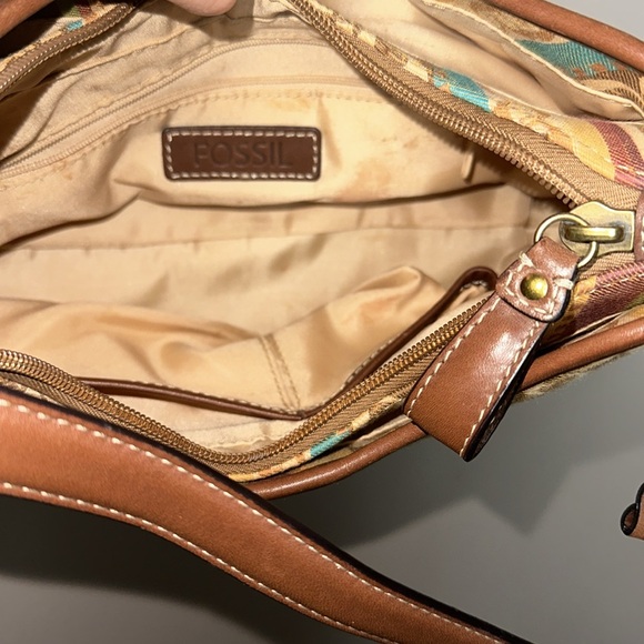 Fossil‎ Shoulder Bag Brown Leather Monogram and Striped Canvas - Picture 11 of 15
